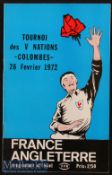 1972 France v England Rugby Programme: Another striking cover for France’s 37-12 triumph in the
