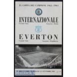 1963/64 Inter Milan v Everton Football programme European Cup played September 25th, no staples with