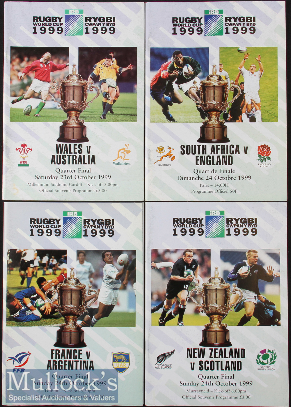 1999 Rugby World Cup Final etc Programmes (4): The four Quarter Finals, A5 standard editions,