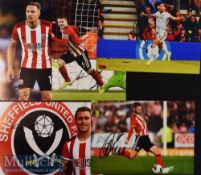 5x Signed Sheffield United Colour Photographs Freeman, Norwood, Flack etc. measuring 30x21cm approx.