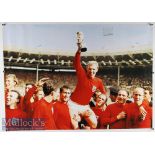 1966 England World Cup Colour Poster depicts the famous scene lifting the World Cup Trophy, measures
