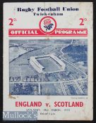 1938 England v Scotland Rugby Programme: In Scotland’s Triple Crown/Champs season, ‘Wilson Shaw’s