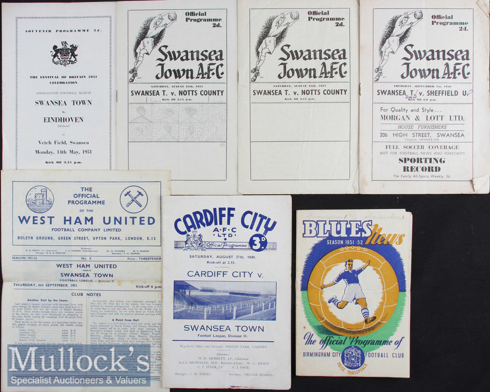 1940s/50s Swansea Town football programmes to include (A) 49/50 v Cardiff City, (H) 49/50 v