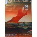 1984 France ‘Paris’ European Championship Football Poster in colour, measures 85x60cm approx.