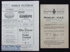 1920s Pair of Club Rugby Programmes (2): Moseley v Honourable Artillery Company, Nov 1924, two sided