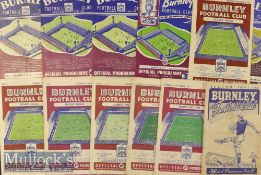 Collection of Burnley home programmes to include 1947/48 Huddersfield Town, 1948/49 Sunderland,