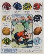 1920s International Rugby Honours Caps Coloured Print: A reduced image, produced via a cut down