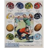 1920s International Rugby Honours Caps Coloured Print: A reduced image, produced via a cut down