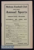 1937 Melrose Rugby Sevens Programme: Regular 8pp yellow paper issue, very good order, results