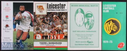 1974-1996 Barbarians etc Rugby Programmes (3): Leicester v the Baabaas 1974 & 1984 and v East