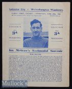1952/53 Leicester City v Wolverhampton Wanderers Football programme played April 29th, Ian McGraw’