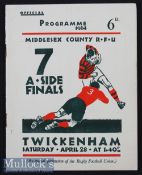 1934 Middlesex Sevens Rugby Programme: A new, red and dark green but no less attractive action