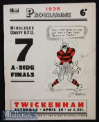 1938 Middlesex Sevens Rugby Programme: Light pocket fold but lovely issue. Metropolitan Police