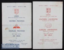 1962 British Lions Rugby Programmes (2): Official 4pp issues at Cape Town v Western Province and v