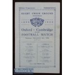 1932 Oxford v Cambridge Varsity Match Rugby Programme: Creased and with a grubby rear fold but