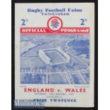 1937 England v Wales Rugby Programme: Slightly creased and with one small edge tear, standard