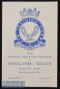 1949 Wales v England ATC Final Rugby Programme: Final at Llanelli’s Stradey Park of the well-