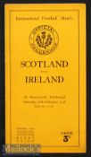 1938 Scotland v Ireland Rugby Programme: The highly traditional slim 8pp illustrated Murrayfield