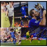 5x Signed Leicester City Colour Photographs Rogers, Vardy, Choudery, etc, measuring 30x21cm approx.