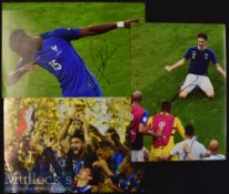 3x Signed France Colour Photographs Pogba, Giroud etc, measuring 30x21cm approx.