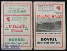 1949 Wales Rugby Programmes (2): The games against England (won 9-3) at Cardiff and v Ireland at