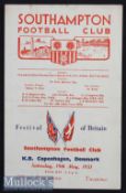1950/51 Southampton v K B Copenhagen (Festival of Britain) Signed Football programme played May