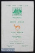 1963 Australia v S Africa Test Rugby Programme: Cape Town issue for the second test of four, won