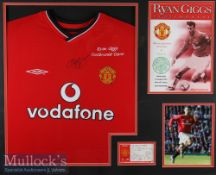 2001 Ryan Giggs Testimonial Signed Manchester United football shirt framed display includes a
