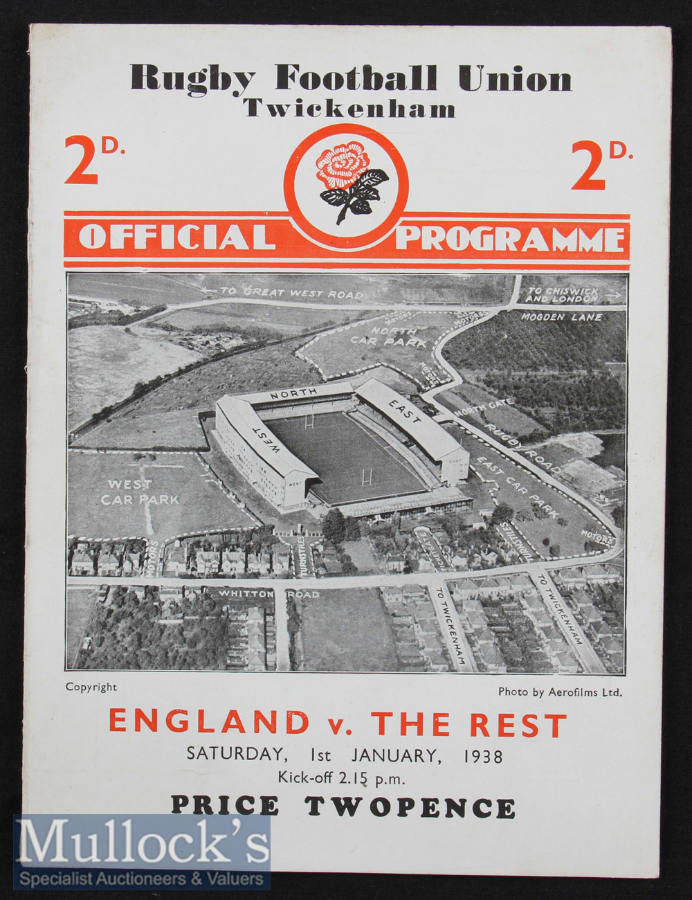 1938 England v The Rest Final Trial Rugby Programme: Lovely clean un-creased 4pp card for this