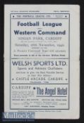 1942 Football League v Western Command football Programme date 28 Nov, at Ninian Park, Cardiff,