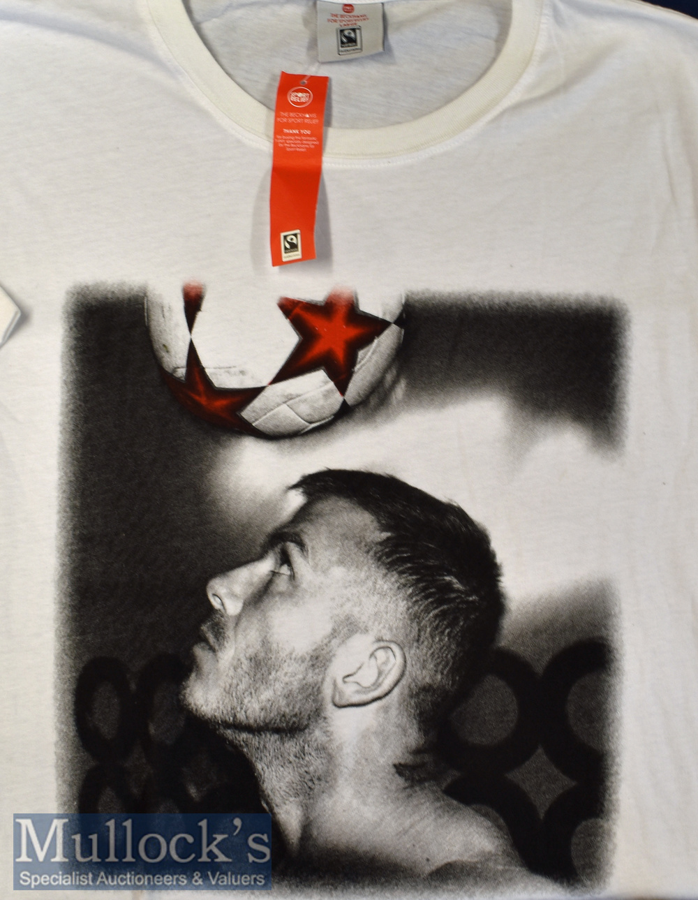 David Beckham Sport Relief ‘T’ shirt with the player ‘heading the ball’ to the front section,