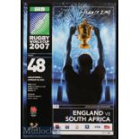 2007 Rugby World Cup Final Rugby Programme: S Africa’s narrow squeak over England in the Paris final