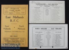 1936/1937 Midlands Area County Rugby Programmes (3): East Midlands v North Midlands Oct 1936 (