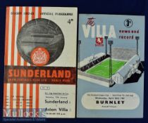 1961 Aston Villa v Burnley Football League Cup Semi Final football programme plus 63 Sunderland v