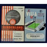 1961 Aston Villa v Burnley Football League Cup Semi Final football programme plus 63 Sunderland v