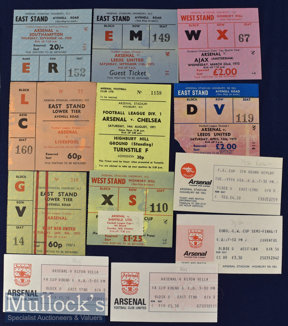 Selection of Arsenal home match tickets to include 1969/70 Southampton (FLC replay), 1970/71
