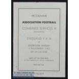 1945 Combined Services XI (Germany) v England FA XI football programme date 4 Nov, at Dusseldorf,