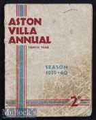 1939/40 Aston Villa Annual tenth year with staining to front, dog ears, appears complete otherwise