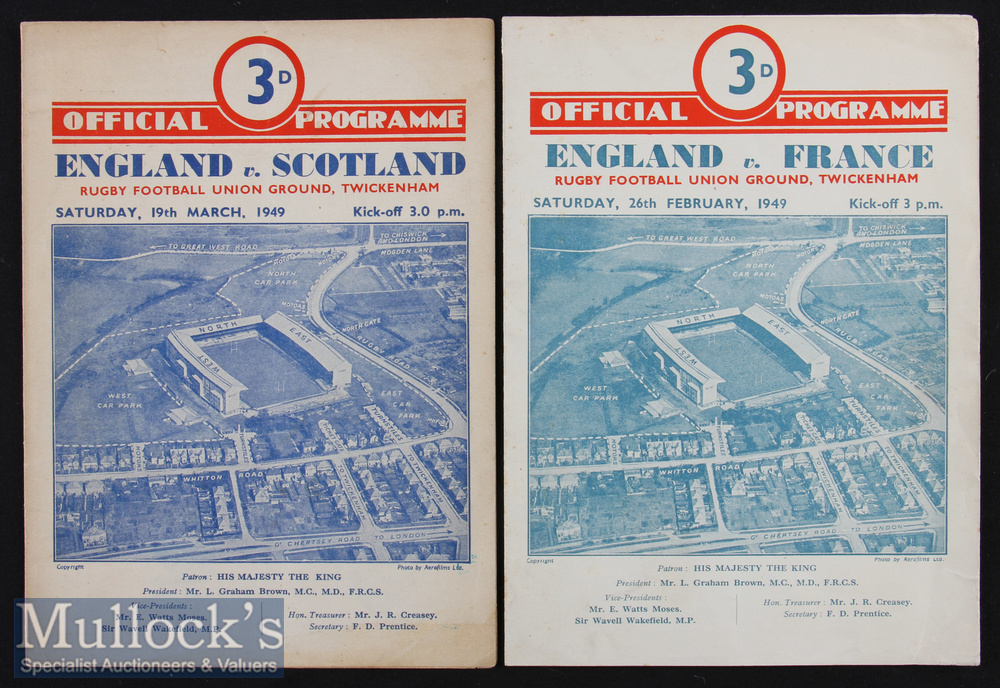 1949 England v France and Scotland Rugby Programmes (2): The usual Twickenham offerings for the