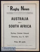 1971 Australia v S Africa 1st Test Rugby Programme: Springboks won the series 3-0. This is Sydney’