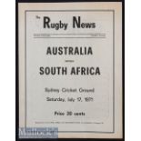 1971 Australia v S Africa 1st Test Rugby Programme: Springboks won the series 3-0. This is Sydney’