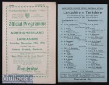 1938/1945 Lancashire County Rugby Programmes (2): v Northumberland at Gosforth, Nov 1938, 8pp