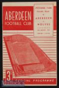 1953/54 Aberdeen v Wolves Football programme played January 30th, light folds and creases, no
