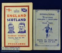 1945 England v Scotland Souvenir football programme at Villa Park printed by Jones plus 1949 England