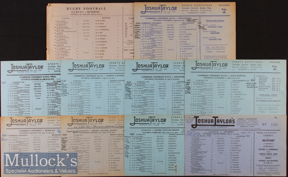 1948-54 Cambridge University Rugby Programmes (10): Lovely scarce group of traditional single blue