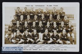 1931 Rugby Team Postcard SA Springbok Tourists to UK: Good clear image, fully named, of the South