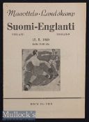 1948/49 Finland B v England B Football programme played May 15th, signed by Bert Williams with