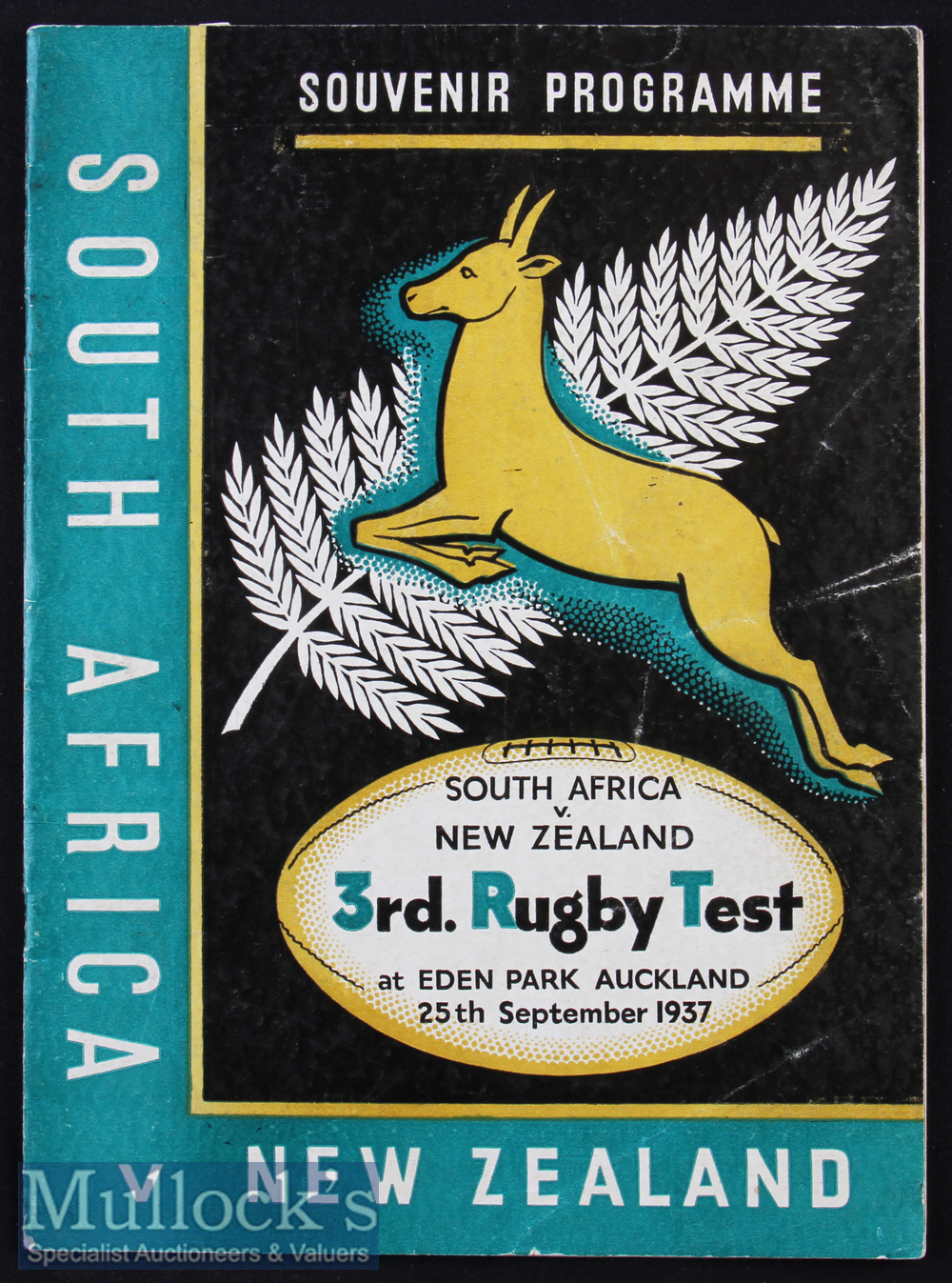 Scarce 1937 NZ v S Africa 3rd Test Rugby Programme: At Auckland as the Springboks won 17-6 to take