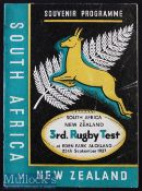 Scarce 1937 NZ v S Africa 3rd Test Rugby Programme: At Auckland as the Springboks won 17-6 to take