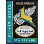 Scarce 1937 NZ v S Africa 3rd Test Rugby Programme: At Auckland as the Springboks won 17-6 to take